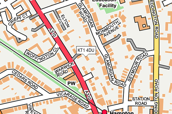 KT1 4DU map - OS OpenMap – Local (Ordnance Survey)