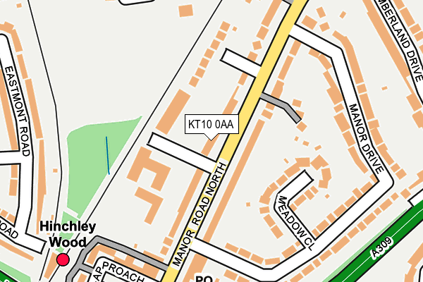 KT10 0AA map - OS OpenMap – Local (Ordnance Survey)