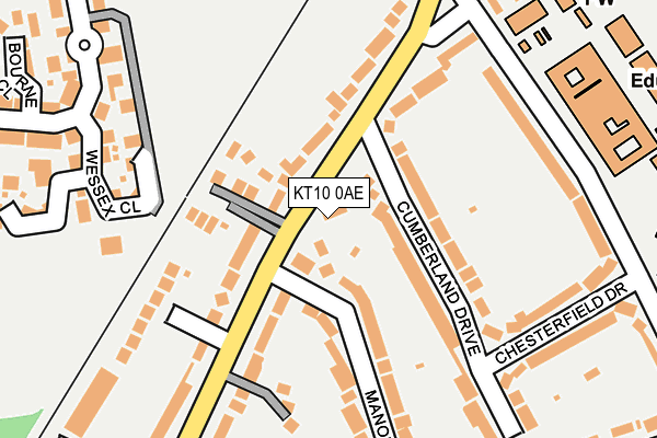 KT10 0AE map - OS OpenMap – Local (Ordnance Survey)