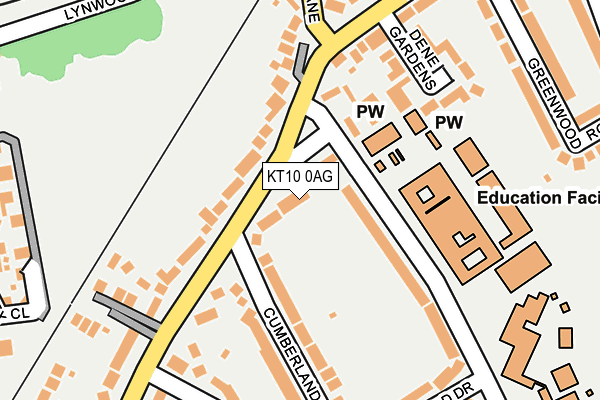 KT10 0AG map - OS OpenMap – Local (Ordnance Survey)
