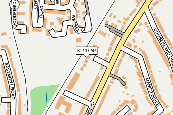 KT10 0AP map - OS OpenMap – Local (Ordnance Survey)