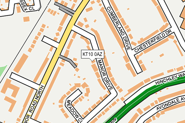 KT10 0AZ map - OS OpenMap – Local (Ordnance Survey)