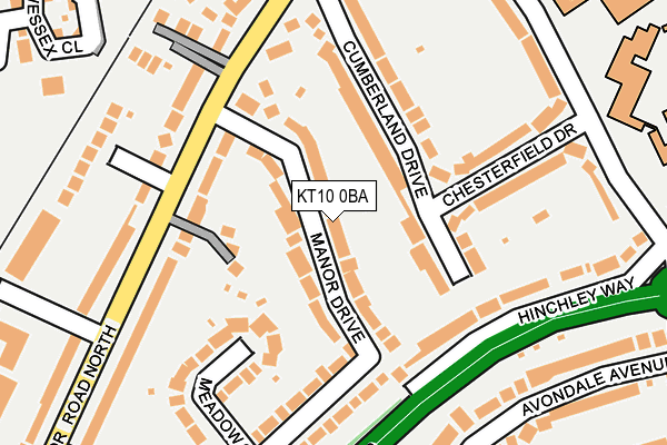 KT10 0BA map - OS OpenMap – Local (Ordnance Survey)