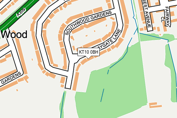 KT10 0BH map - OS OpenMap – Local (Ordnance Survey)
