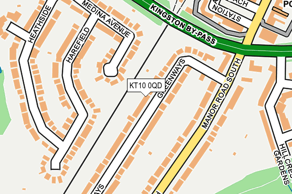 KT10 0QD map - OS OpenMap – Local (Ordnance Survey)