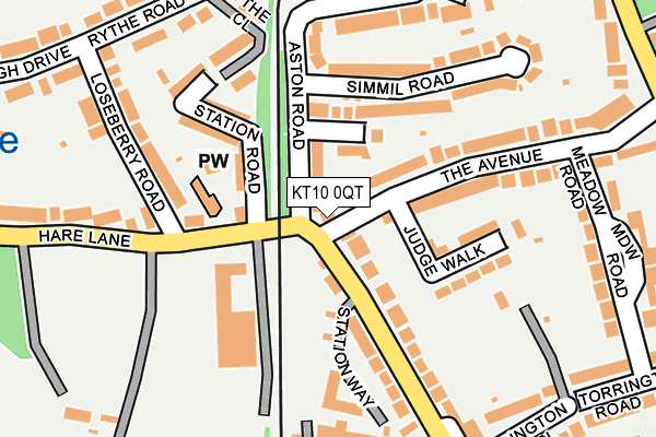 KT10 0QT map - OS OpenMap – Local (Ordnance Survey)