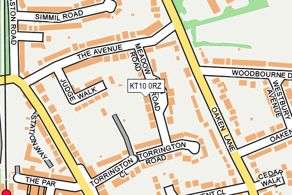 KT10 0RZ map - OS OpenMap – Local (Ordnance Survey)