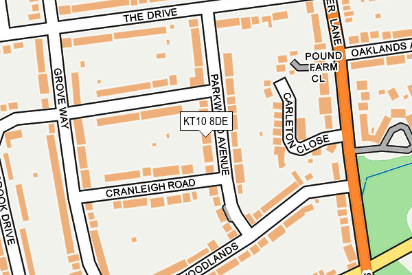 KT10 8DE map - OS OpenMap – Local (Ordnance Survey)