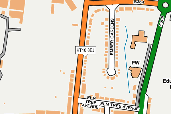 KT10 8EJ map - OS OpenMap – Local (Ordnance Survey)