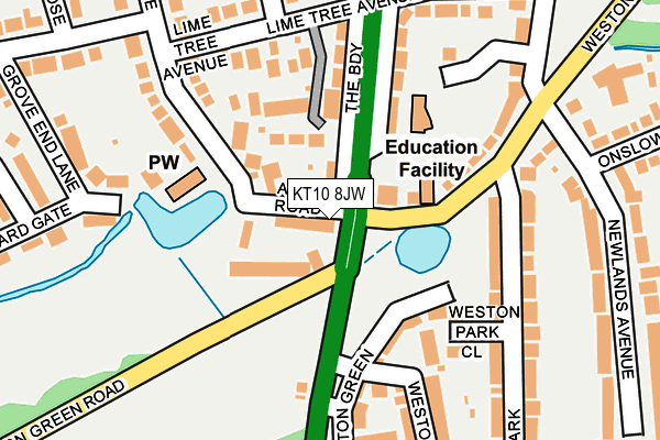 KT10 8JW map - OS OpenMap – Local (Ordnance Survey)