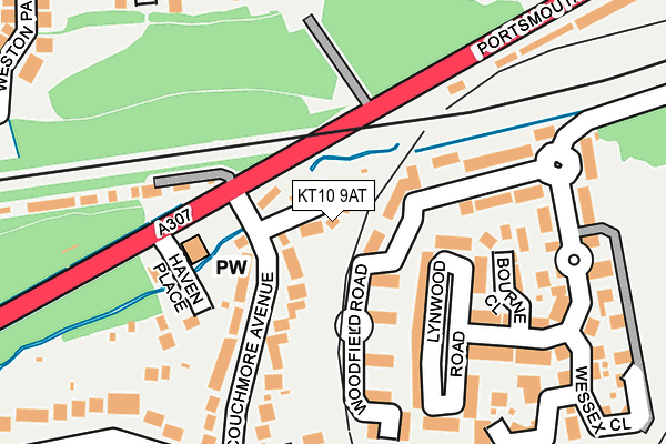 KT10 9AT map - OS OpenMap – Local (Ordnance Survey)