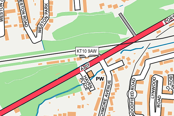 KT10 9AW map - OS OpenMap – Local (Ordnance Survey)