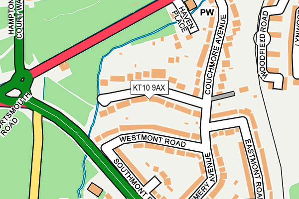 KT10 9AX map - OS OpenMap – Local (Ordnance Survey)