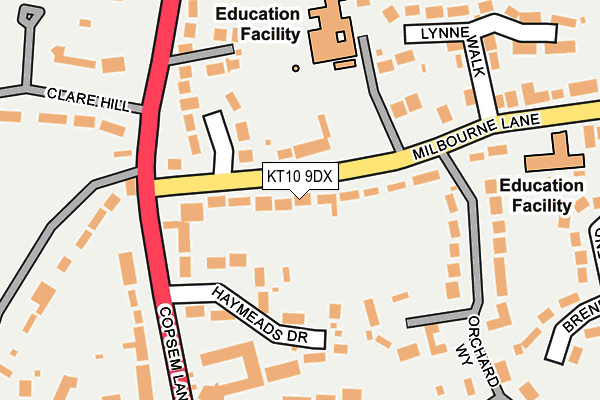 KT10 9DX map - OS OpenMap – Local (Ordnance Survey)