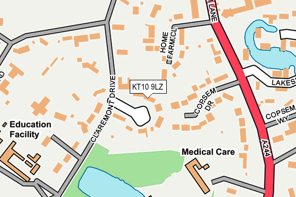 KT10 9LZ map - OS OpenMap – Local (Ordnance Survey)