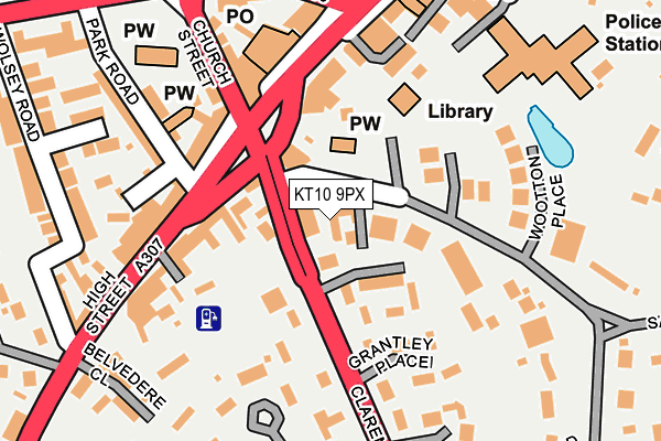 KT10 9PX map - OS OpenMap – Local (Ordnance Survey)