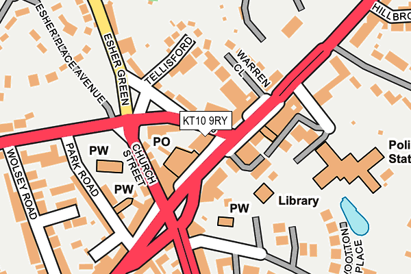 KT10 9RY map - OS OpenMap – Local (Ordnance Survey)