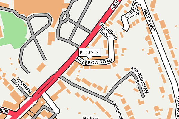 KT10 9TZ map - OS OpenMap – Local (Ordnance Survey)