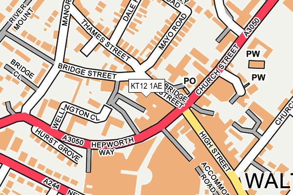 KT12 1AE map - OS OpenMap – Local (Ordnance Survey)