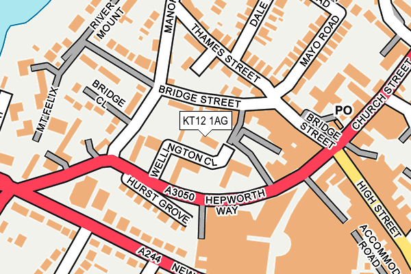 KT12 1AG map - OS OpenMap – Local (Ordnance Survey)
