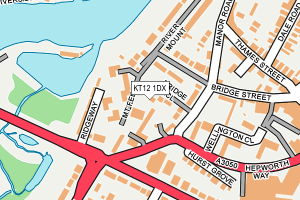 KT12 1DX map - OS OpenMap – Local (Ordnance Survey)