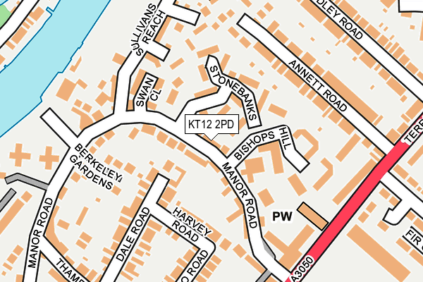 KT12 2PD map - OS OpenMap – Local (Ordnance Survey)
