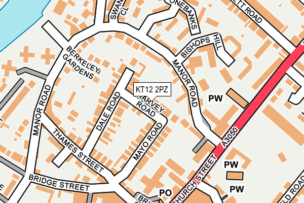 KT12 2PZ map - OS OpenMap – Local (Ordnance Survey)