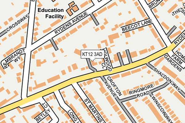 KT12 3AD map - OS OpenMap – Local (Ordnance Survey)