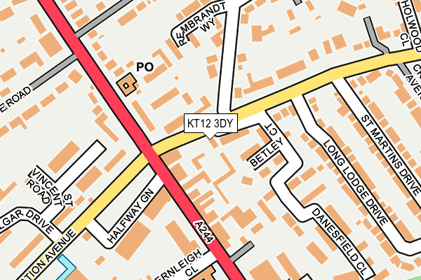 KT12 3DY map - OS OpenMap – Local (Ordnance Survey)
