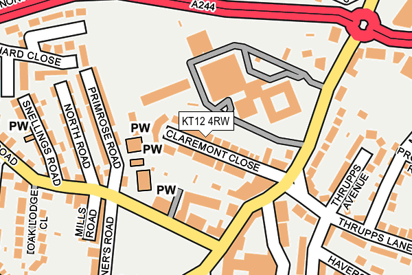 KT12 4RW map - OS OpenMap – Local (Ordnance Survey)