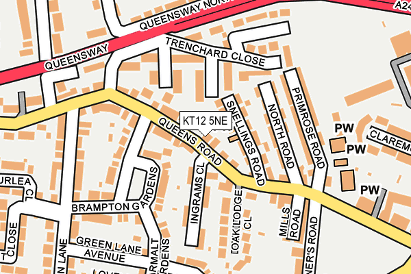 KT12 5NE map - OS OpenMap – Local (Ordnance Survey)