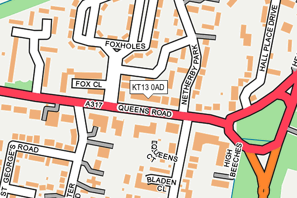 KT13 0AD map - OS OpenMap – Local (Ordnance Survey)