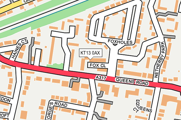 KT13 0AX map - OS OpenMap – Local (Ordnance Survey)