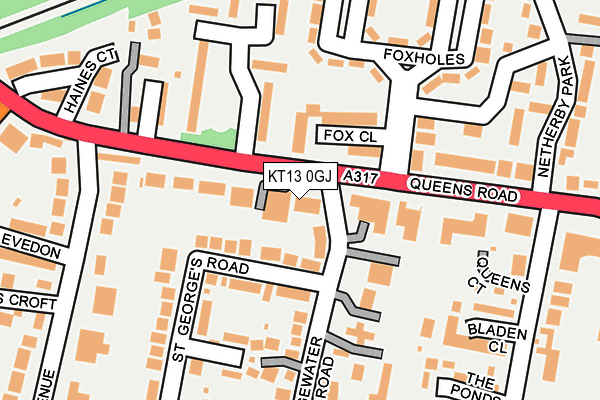 KT13 0GJ map - OS OpenMap – Local (Ordnance Survey)