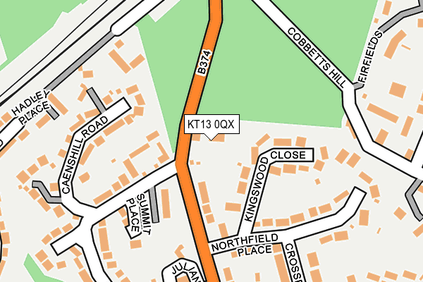 KT13 0QX map - OS OpenMap – Local (Ordnance Survey)