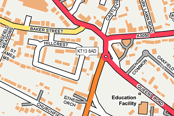 KT13 8AD map - OS OpenMap – Local (Ordnance Survey)
