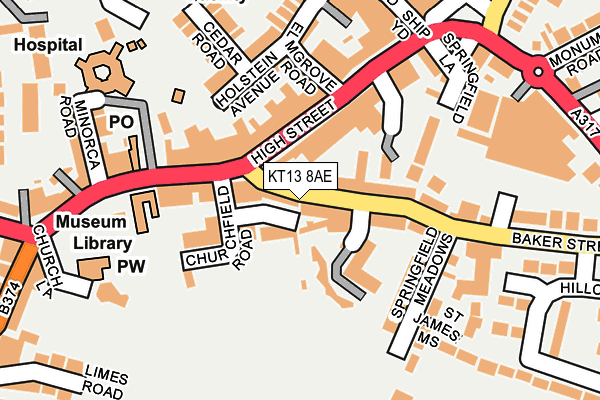 KT13 8AE map - OS OpenMap – Local (Ordnance Survey)