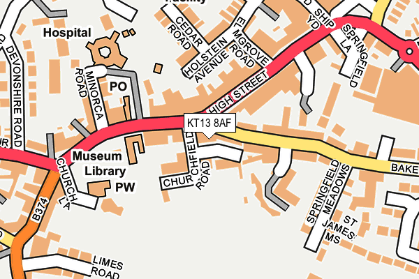KT13 8AF map - OS OpenMap – Local (Ordnance Survey)