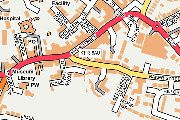 KT13 8AU map - OS OpenMap – Local (Ordnance Survey)