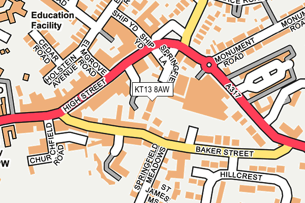 KT13 8AW map - OS OpenMap – Local (Ordnance Survey)