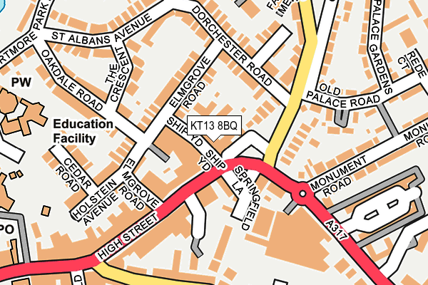 KT13 8BQ map - OS OpenMap – Local (Ordnance Survey)