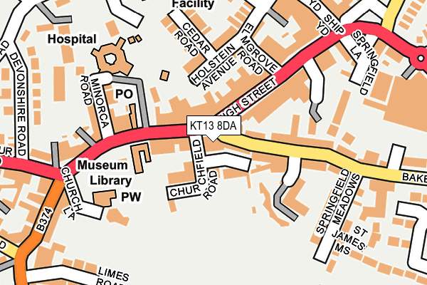KT13 8DA map - OS OpenMap – Local (Ordnance Survey)