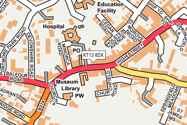 KT13 8DX map - OS OpenMap – Local (Ordnance Survey)