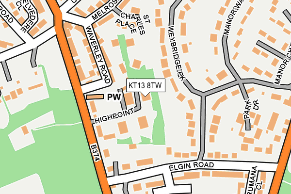 KT13 8TW map - OS OpenMap – Local (Ordnance Survey)