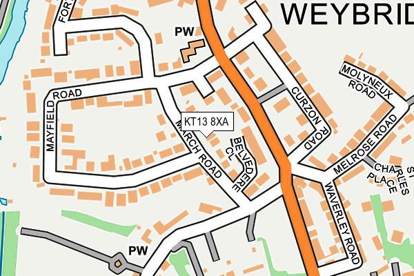 KT13 8XA map - OS OpenMap – Local (Ordnance Survey)