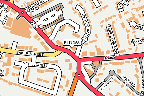 KT13 9AA map - OS OpenMap – Local (Ordnance Survey)