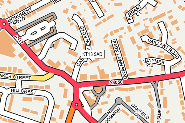 KT13 9AD map - OS OpenMap – Local (Ordnance Survey)