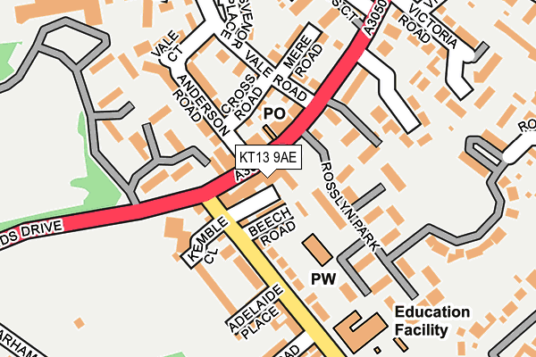 KT13 9AE map - OS OpenMap – Local (Ordnance Survey)