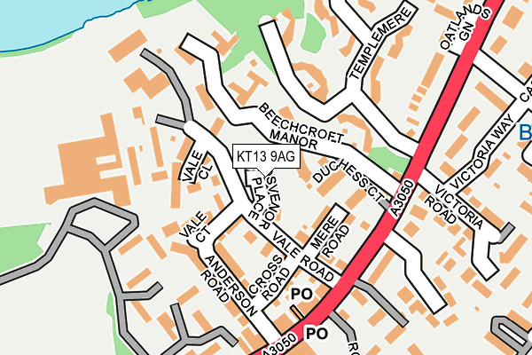 KT13 9AG map - OS OpenMap – Local (Ordnance Survey)