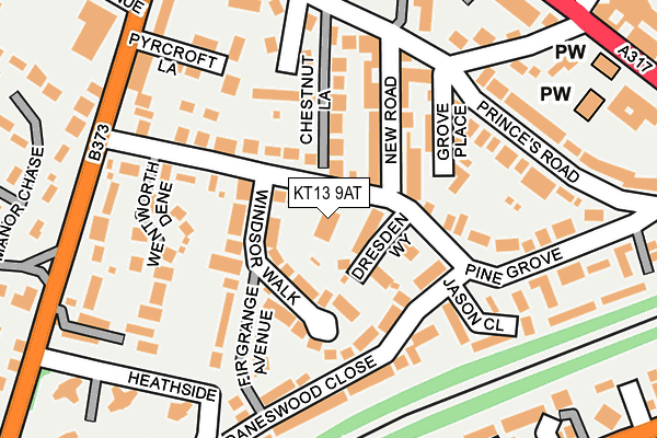 KT13 9AT map - OS OpenMap – Local (Ordnance Survey)